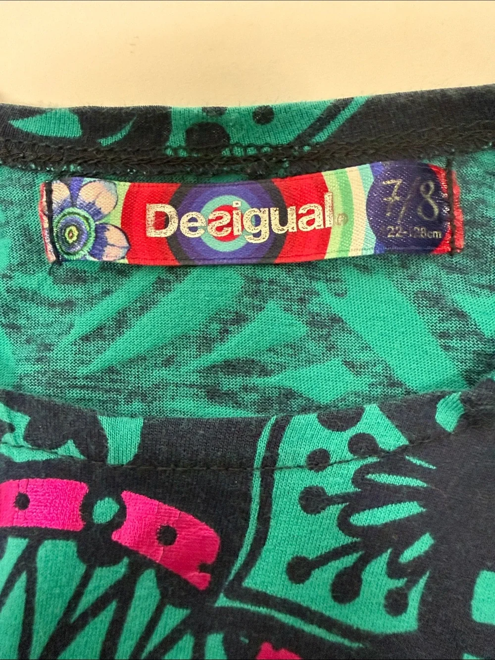 Desigual Girls Teal, Pink & Navy Floral Graphic Abstract Print Dress Size 7/8